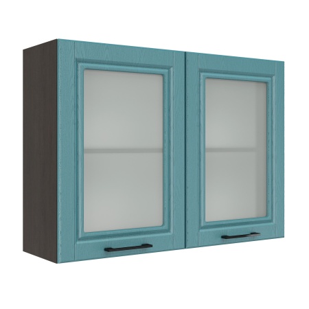 Шкаф верхний со стеклом ШВС 1000 Корпус: ЛДСП венге 16мм; фасад: фрезеровка Барселона, МДФ морское дерево 16мм