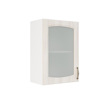 Шкаф верхний со стеклом ШВС 500 Корпус: ЛДСП белый 16мм; фасад: фрезеровка Гренада, МДФ сандал 16мм