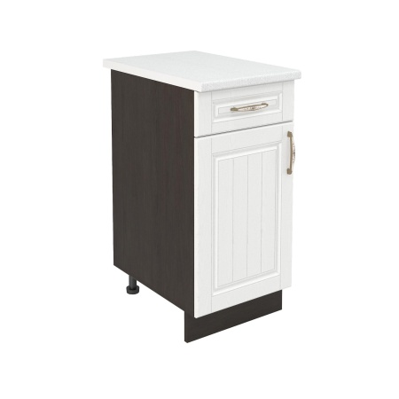 Шкаф нижний с ящиком ШН1Я 400 Корпус: ЛДСП венге 16мм; фасад: фрезеровка Лондон, МДФ дуб белый 16мм