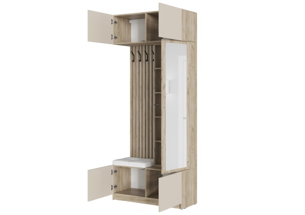 БОСТОН прихожая ЛДСП (Комплект) Корпус - Дуб Крафт серый  Фасад ЛДСП - Кашемир 5981 BS Кожзам.- Ecotex 3002 (Белая)