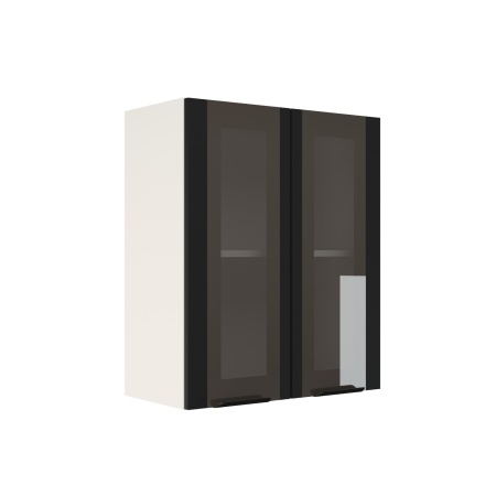 Шкаф верхний со стеклом ШВС 600 Корпус: ЛДСП белый 16мм; фасад: фрезеровка Норд, МДФ софт черный 16 мм