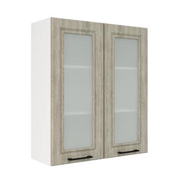 Шкаф верхний со стеклом (премьер) ШВС 800Н Корпус: ЛДСП белый 16мм; фасад: фрезеровка Барселона, МДФ седой клен 16мм