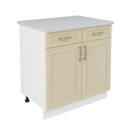 Шкаф нижний с ящиками ШН2Я 800 Корпус: ЛДСП белый 16мм; фасад: фрезеровка Лондон, МДФ дуб крем 16мм