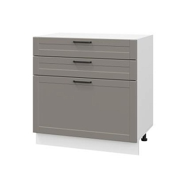 Шкаф нижний с ящиками ШН3Я 800 Корпус: ЛДСП белый 16мм; фасад: фрезеровка Диада, МДФ лофт кварц 16 мм