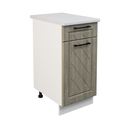 Шкаф нижний с ящиком ШН1Я 400 Корпус: ЛДСП белый 16мм; фасад: фрезеровка Барселона, МДФ седой клен 16мм