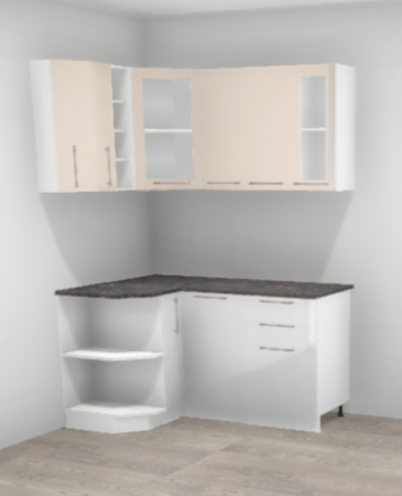 Кухня угловая  Мокко глянец кофе с молоком / Олива глянец белый 1,16*1,5 м (9054)