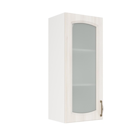 Шкаф верхний со стеклом (премьер) ШВС 400Н Корпус: ЛДСП белый 16мм; фасад: фрезеровка Гренада, МДФ сандал 16мм
