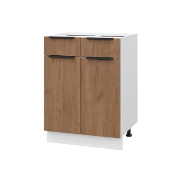 Шкаф нижний с ящиками ШН2Я 600 Корпус: ЛДСП белый 16мм; фасад: фрезеровка Оливия, ЛДСП дуб крафт табачный 16 мм