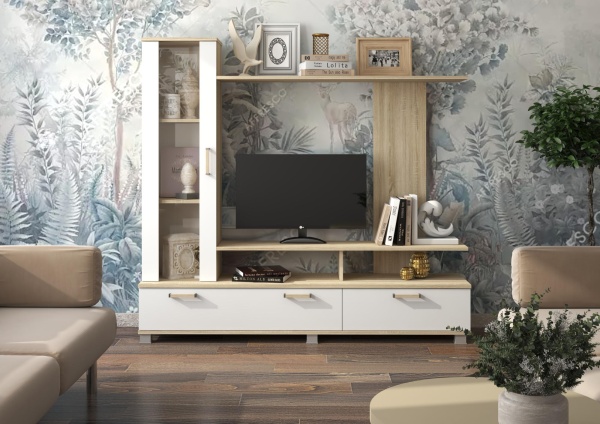 Гостиная СОЛО-6 НМ Дуб сонома светлый / Белый