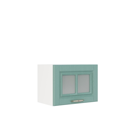 Шкаф верхний горизонтальный со стеклом ШВГС 500 Корпус: ЛДСП белый 16мм; фасад: фрезеровка Лондон, МДФ дуб изумруд 16мм
