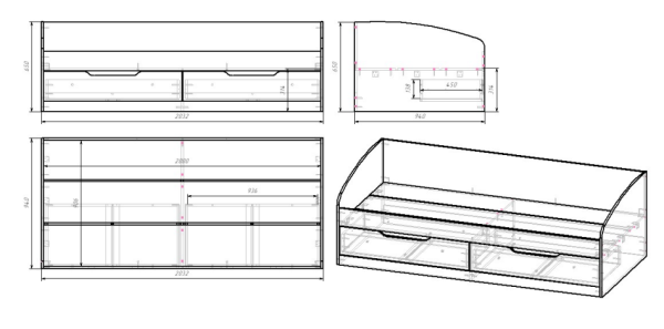 RICH Кровать - тахта КР-002 (сп. место 0.9 х 2.0 м) Дуб Крафт золотой / Кенди U9114 (УД) / Сумеречный голубой