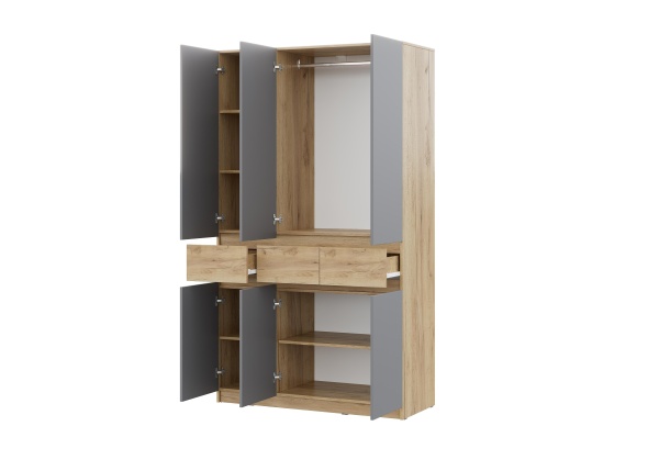 БОСТОН ЛАЙТ Шкаф ШК-003 (3-ств.) Корпус - Дуб Крафт золотой К003  Фасад ЛДСП - Серый Шифер