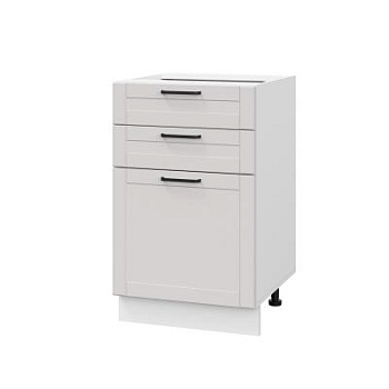 Шкаф нижний с ящиками ШН3Я 500 Корпус: ЛДСП белый 16мм; фасад: фрезеровка Диада, МДФ лофт крем 16 мм