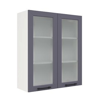 Шкаф верхний со стеклом (премьер) ШВС 800Н Корпус: ЛДСП белый 16мм; фасад: фрезеровка Кельн, МДФ софт смок 16мм