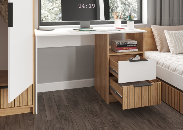 ИВИС Стол письменный СП-001 Корпус - Дуб Крафт золотой К003  Фасад ЛДСП - Белый (Гладкий)