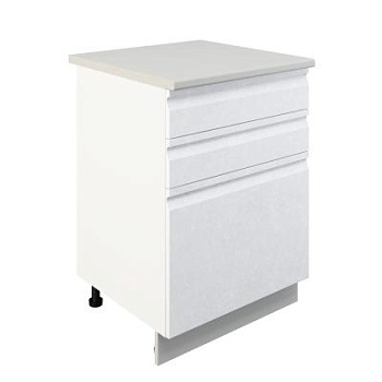 Шкаф нижний с ящиками ШН3Я 600 Корпус: ЛДСП белый 16мм; фасад: фрезеровка Бруклин, МДФ бетон белый 16мм