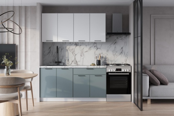 Кухня Амелия Вайт Софт / Бирюзовая мята 1,6 м