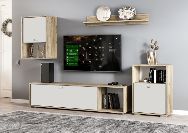 Модульная гостиная Нанси Дуб крафт серый / Софт айвори