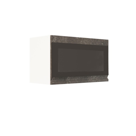 Шкаф верхний горизонтальный со стеклом ШВГС 600 Корпус: ЛДСП белый 16мм; фасад: фрезеровка Бруклин, МДФ бетон коричневый 16мм