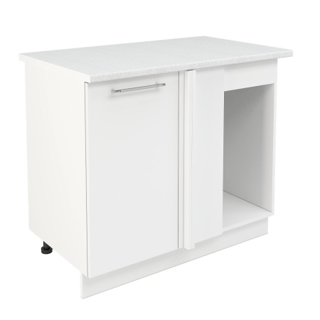 Шкаф нижний угловой  ШНУП 1000 Корпус: ЛДСП белый 16мм; фасад: фрезеровка Олива, МДФ глянец белый 16мм