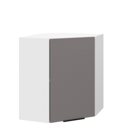 Шкаф верхний угловой ШВУ 600 Корпус: ЛДСП белый 16мм; фасад: фрезеровка Оливия, МДФ моно брауни 16 мм