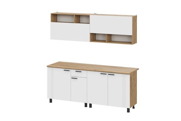 Кухонный гарнитур "Монако" (2м) (Серия 2) Дуб Золотой/Белый матовый/Дуб Вотан