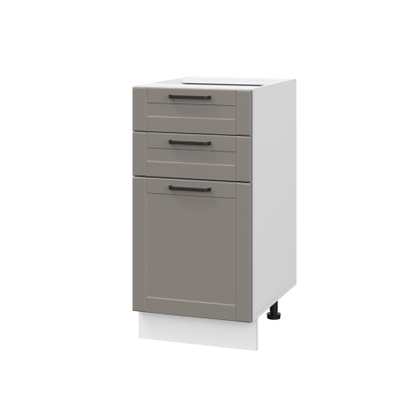 Шкаф нижний с ящиками ШН3Я 400 Корпус: ЛДСП белый 16мм; фасад: фрезеровка Диада, МДФ лофт кварц 16 мм