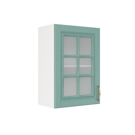Шкаф верхний со стеклом ШВС 500 Корпус: ЛДСП белый 16мм; фасад: фрезеровка Лондон, МДФ дуб изумруд 16мм
