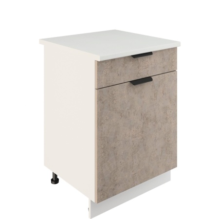 Шкаф нижний с ящиком ШН1Я 600 Корпус: ЛДСП белый 16мм; фасад: фрезеровка Норд, МДФ камень беж 16 мм