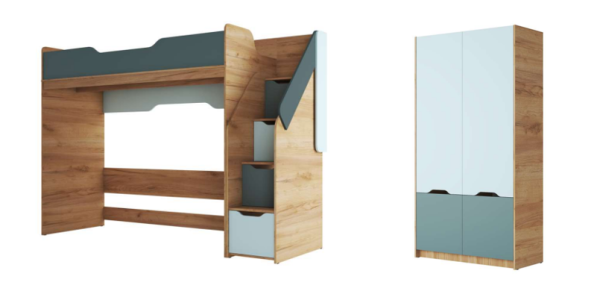 Комплект-5 RICH (КР-001+ШК-002) Дуб Крафт золотой / Кенди U9114 (УД) / Сумеречный голубой