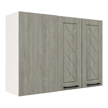 Шкаф верхний угловой ШВУП 1000 Корпус: ЛДСП белый 16мм; фасад: фрезеровка Барселона, МДФ седой клен 16мм