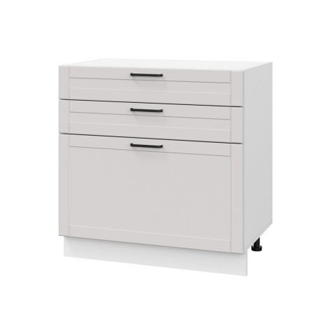 Шкаф нижний с ящиками ШН3Я 800 Корпус: ЛДСП белый 16мм; фасад: фрезеровка Диада, МДФ лофт крем 16 мм