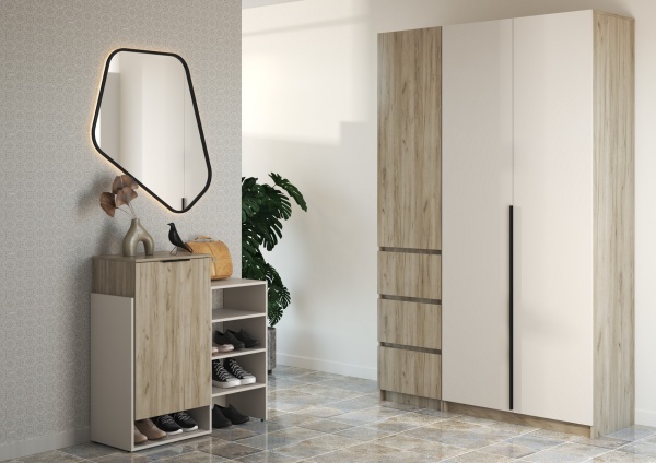 Модульная прихожая БОХО Дуб Крафт серый / Кашемир (ЛДСП)