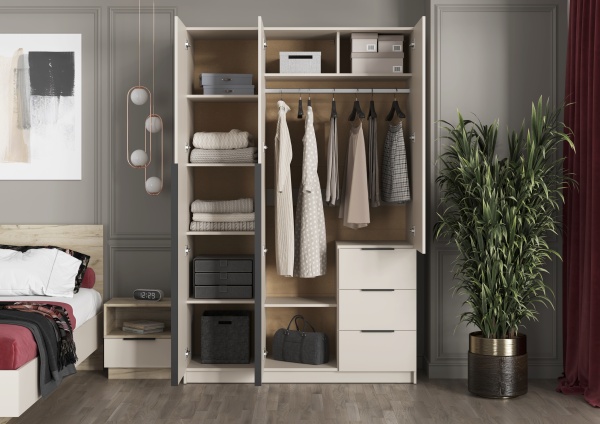 ВЕНТУРО Шкаф ШК-002 (3-ств, с ящиками) Корпус - Кашемир 2,75