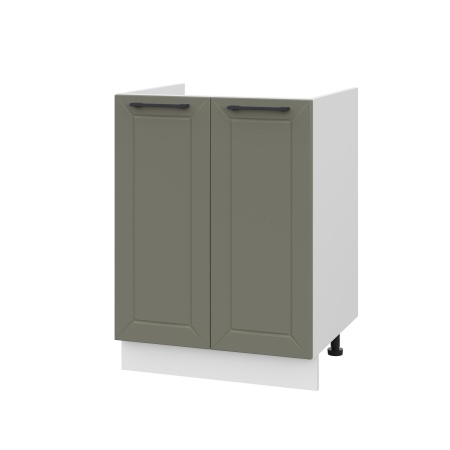 Шкаф нижний под мойку ШНМ 600 Корпус: ЛДСП белый 16мм; фасад: фрезеровка Кельн, МДФ софт лайт хаки 16 мм