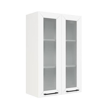 Шкаф верхний со стеклом (премьер) ШВС 600Н Корпус: ЛДСП белый 16мм; фасад: фрезеровка Кельн, МДФ софт даймонд 16мм