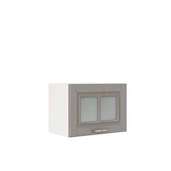 Шкаф верхний горизонтальный со стеклом ШВГС 500 Корпус: ЛДСП белый 16мм; фасад: фрезеровка Лондон, МДФ дуб графит 16мм