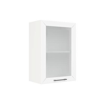 Шкаф верхний со стеклом ШВС 500 Корпус: ЛДСП белый 16мм; фасад: фрезеровка Кельн, МДФ софт даймонд 16мм