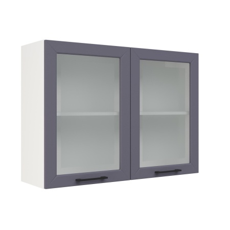 Шкаф верхний со стеклом ШВС 1000 Корпус: ЛДСП белый 16мм; фасад: фрезеровка Кельн, МДФ софт смок 16мм