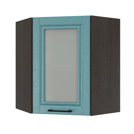 Шкаф верхний угловой со стеклом ШВУС 600 Корпус: ЛДСП венге 16мм; фасад: фрезеровка Барселона, МДФ морское дерево 16мм