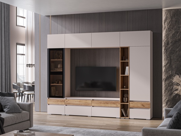 мс для гостиной Стоуби ТБ-1600 кашемир / кашемир+дуб крафт золотой