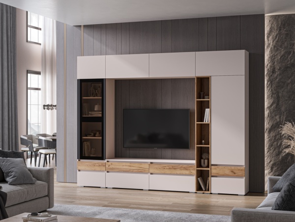 мс для гостиной Стоуби ТБ-1600 кашемир / кашемир+дуб крафт золотой