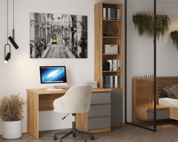 БОСТОН Стеллаж СЖ-001 ЛДСП (Комплект) Корпус - Дуб Крафт золотой  Фасад ЛДСП - Серый Шифер