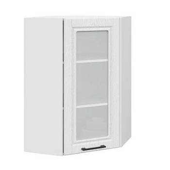 Шкаф верхний угловой со стеклом (премьер)  ШВУС 600Н Барселона белый массив (МДФ 16мм МС София)