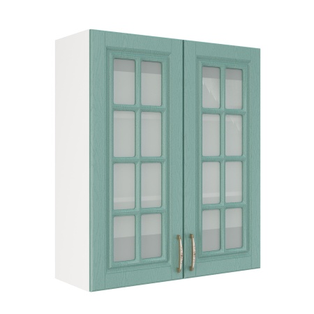 Шкаф верхний со стеклом (премьер) ШВС 800Н Корпус: ЛДСП белый 16мм; фасад: фрезеровка Лондон, МДФ дуб изумруд 16мм