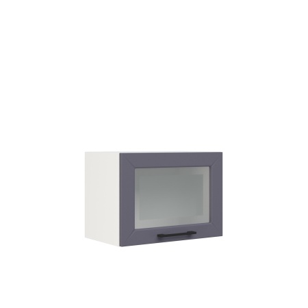 Шкаф верхний горизонтальный со стеклом ШВГС 500 Корпус: ЛДСП белый 16мм; фасад: фрезеровка Кельн, МДФ софт смок 16мм