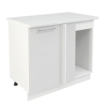 Шкаф нижний угловой  ШНУП 1000 Корпус: ЛДСП белый 16мм; фасад: фрезеровка Олива, МДФ металлик белый 16мм