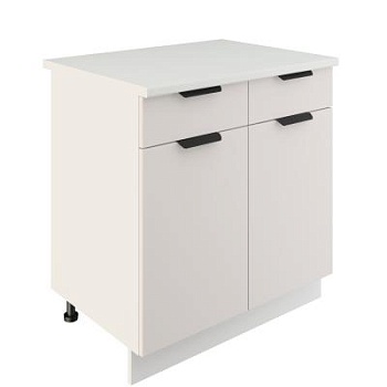 Шкаф нижний с ящиками ШН2Я 800 Корпус: ЛДСП белый 16мм; фасад: фрезеровка Норд, МДФ софт даймонд 16 мм