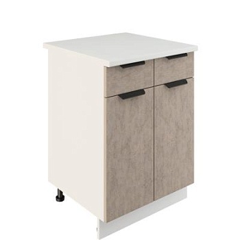 Шкаф нижний с ящиками ШН2Я 600 Корпус: ЛДСП белый 16мм; фасад: фрезеровка Норд, МДФ камень беж 16 мм