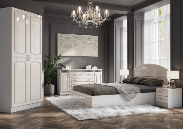 Модульная спальня Венеция Белый / Глянец жемчуг